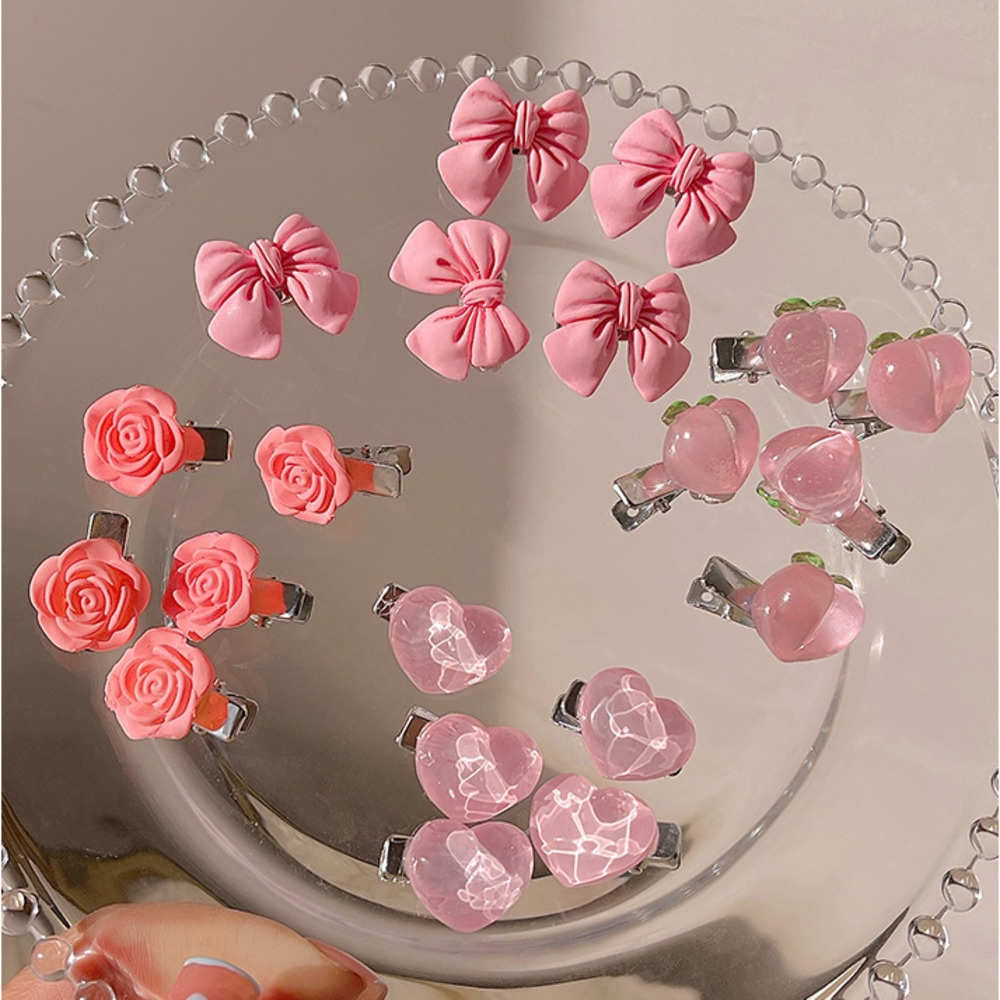 Kẹp Tóc Đính Nơ Và Quả Đào Tinh Tế Màu Hồng Dành Cho Bé Gái