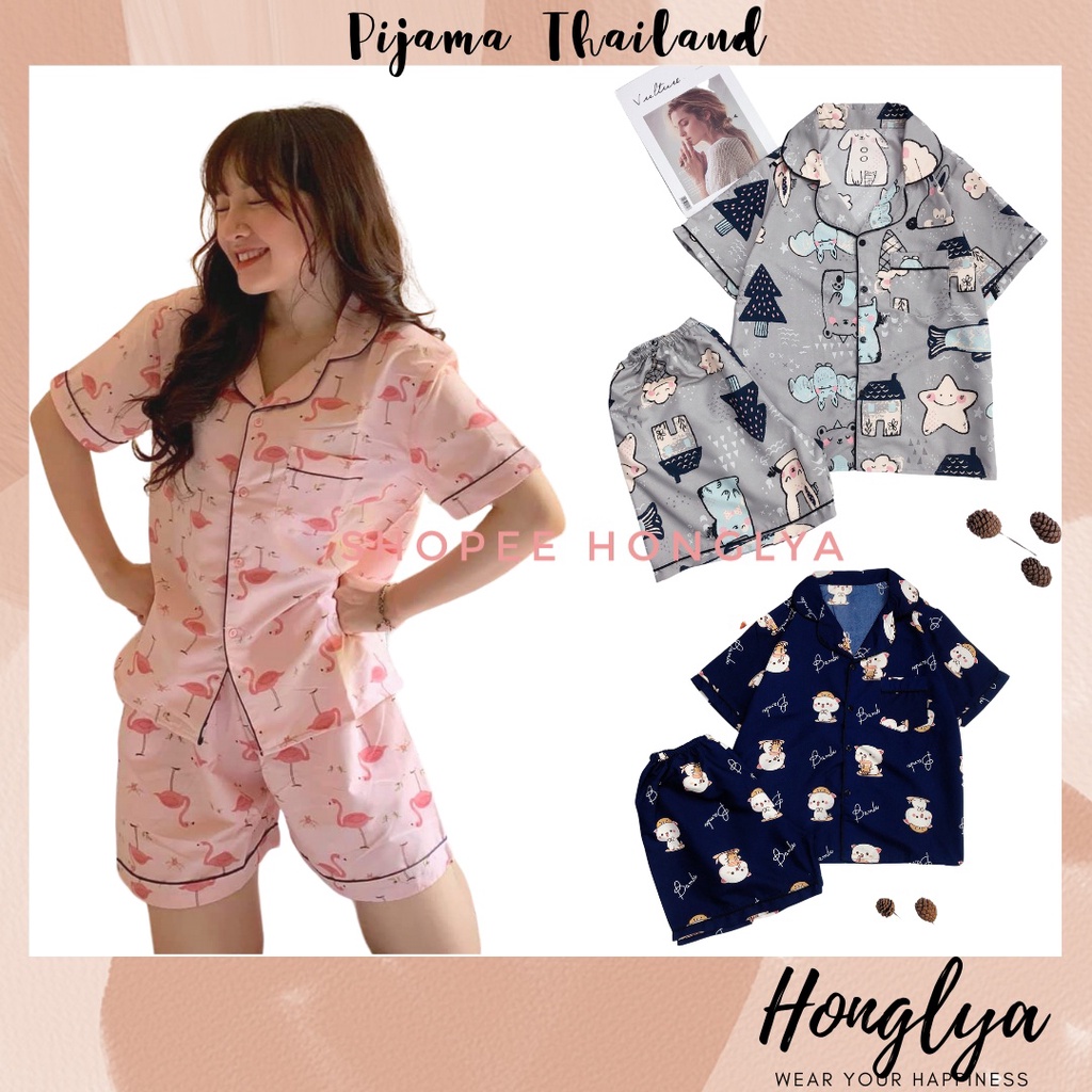 Bộ ngủ quần cộc áo cộc pijama kate thái cực hot hit bộ pyjama bộ pizama thumbnail