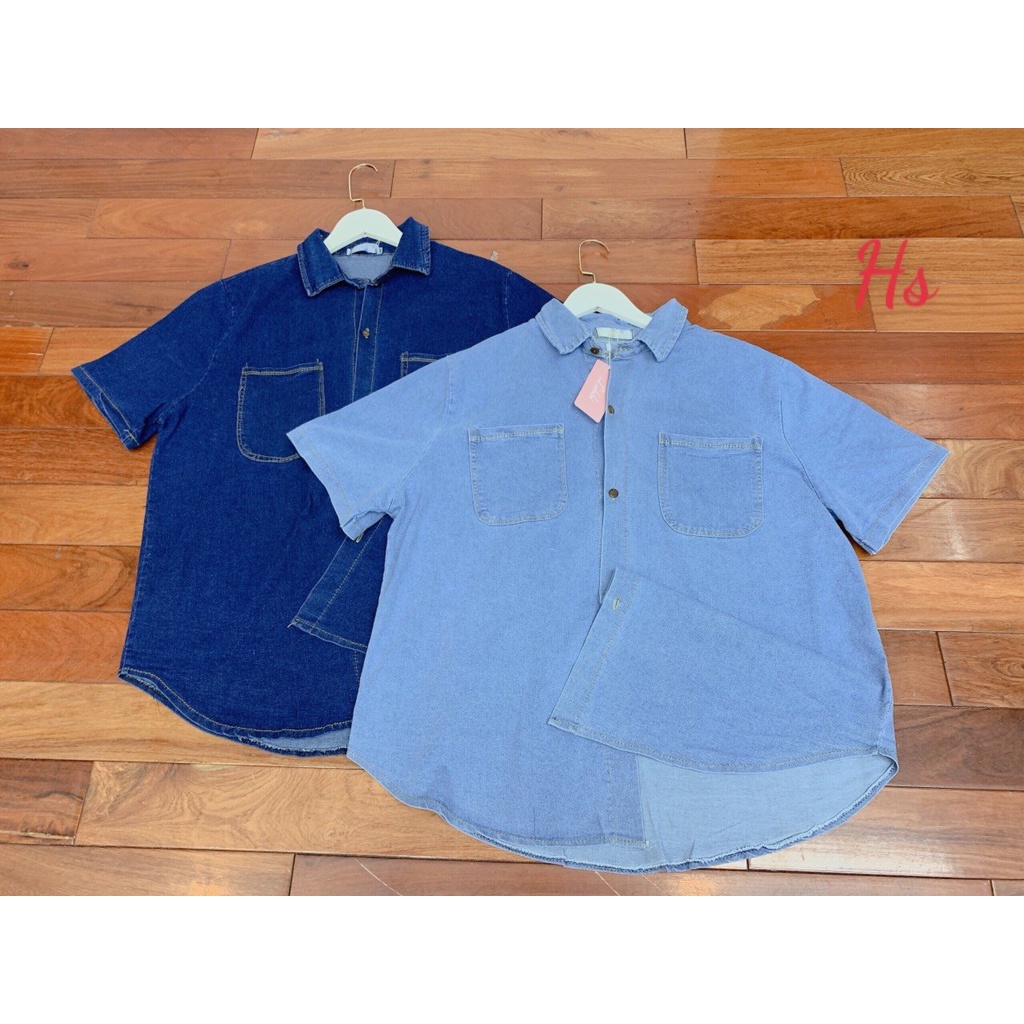 Áo sơ mi jean cộc tay 2 túi ngực có size bigsize chất jean phong cách hàn quốc MEMN 1161