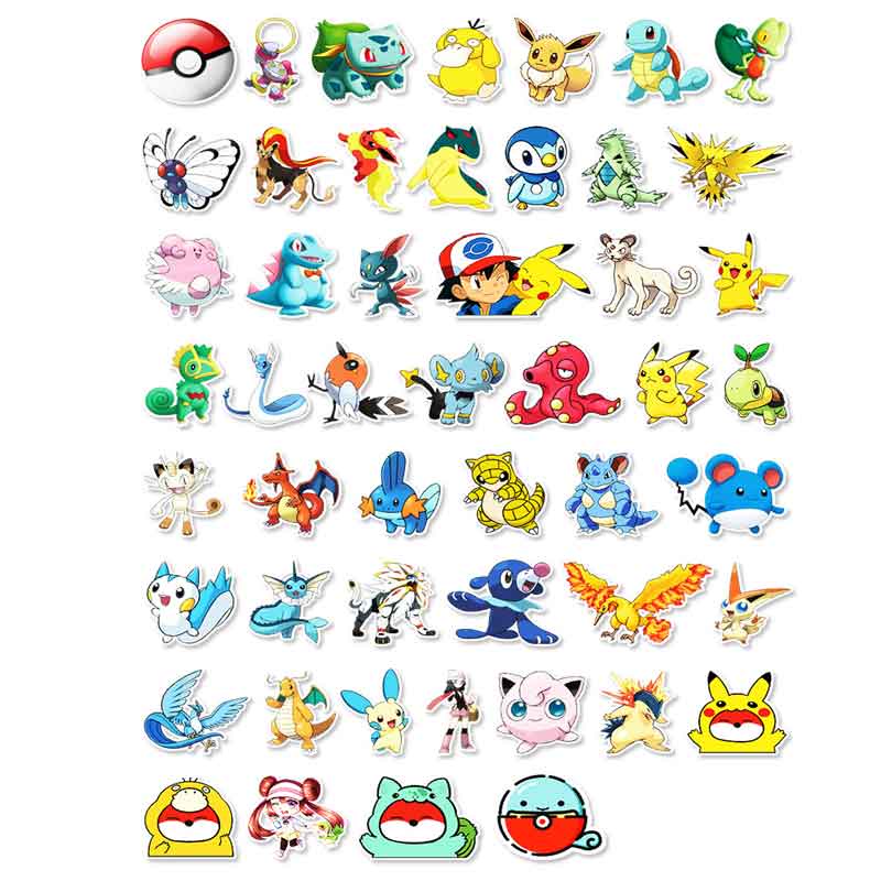 [Bộ 50 Cái] Miếng sticker cute chủ đề Pokemon Pikachu - dán nón bảo hiểm, vali, laptop loại chống nước - M40