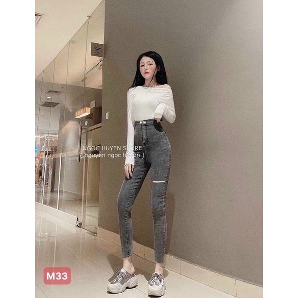 QUẦN JEANS' ÔM GIÃN 2 NÚT RÁCH 1LINE