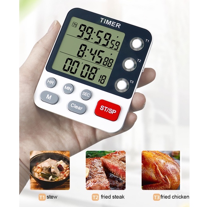 Đồng Hồ Đếm Ngược 100 Giờ 3 Kênh Kèm Giá Đỡ Và Nam Châm Dành Cho Nhà Bếp / Học Đếm Ngược 3 Kênh