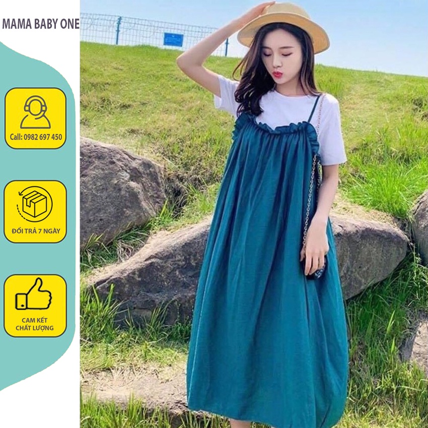 VÁY BẦU XANH 2 DÂY, ÁO LIỀN VÁY GIẢ YẾM XINH XẮN ĐI CHƠI MẶC THOẢI MÁI TỚI LÚC SINH [ 40 - 75 KG .V-02]