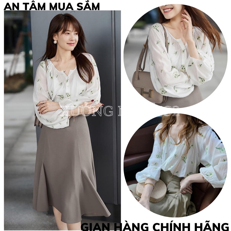 Áo Thun Dài Tay Cổ Tròn Thêu Hoa Xinh Xắn Cho Nữ 2022 .áo babydoll thêu hoa tay bồng XƯỞNG MAY TC2