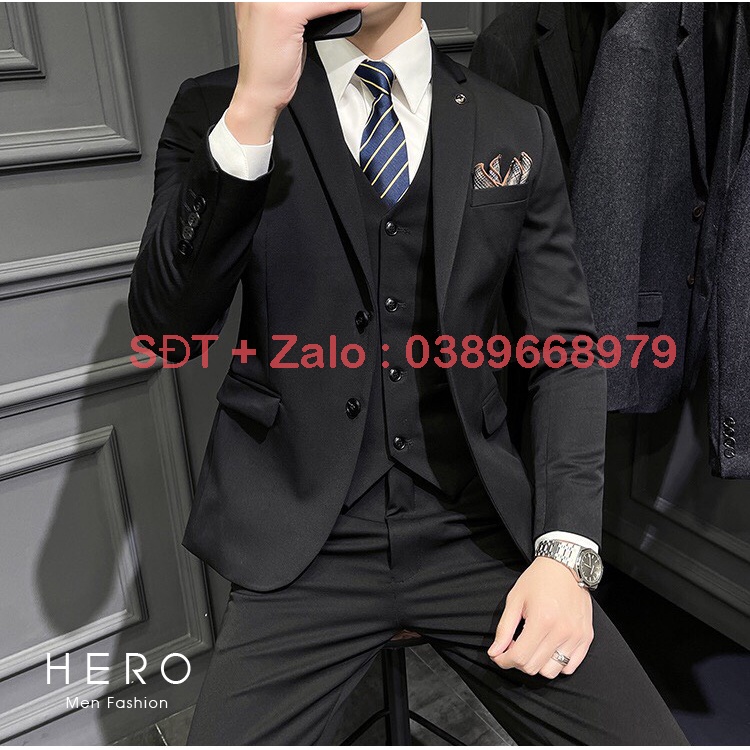 Bộ Vest Nam 2 Cúc Màu Đen, Bộ Suit Nam Hàn Quốc 2 Cúc Màu Đen