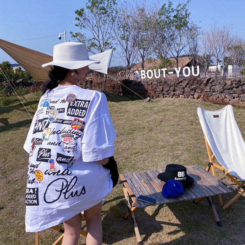 IELGY Áo thun IELGY tay ngắn dáng rộng thời trang cho nữ