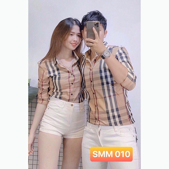 Áo sơ mi kẻ sọc nam nữ cặp đôi chất vải Lụa bao đẹp - SMC001