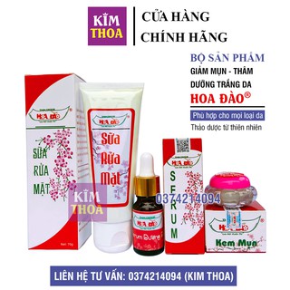 Bộ 3 sản phẩm giảm sach mụn, thâm và dưỡng da Hoa Đào (Kem Mụn Hoa Đào, Serum Hoa Đào, Sữa rửa mặt Hoa Đào)