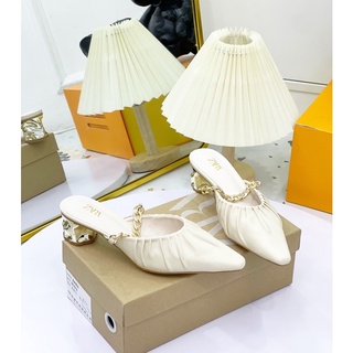 Sục zara trắng nhún bèo xích ngang gót trụ xuất dư fullbox