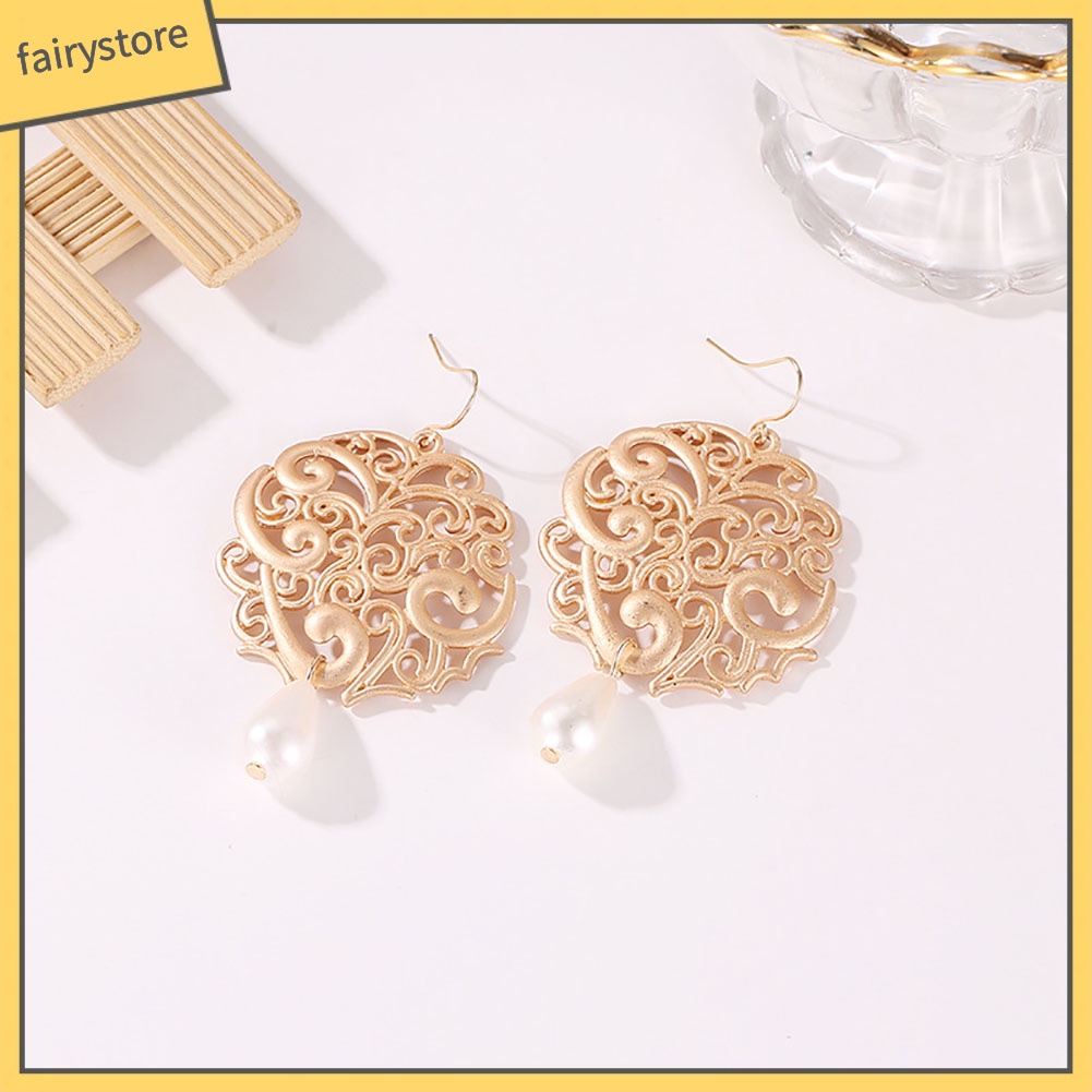 Khuyên Tai Nữ Hình Giọt Nước Đính Ngọc Trai Nhân Tạo Thời Trang