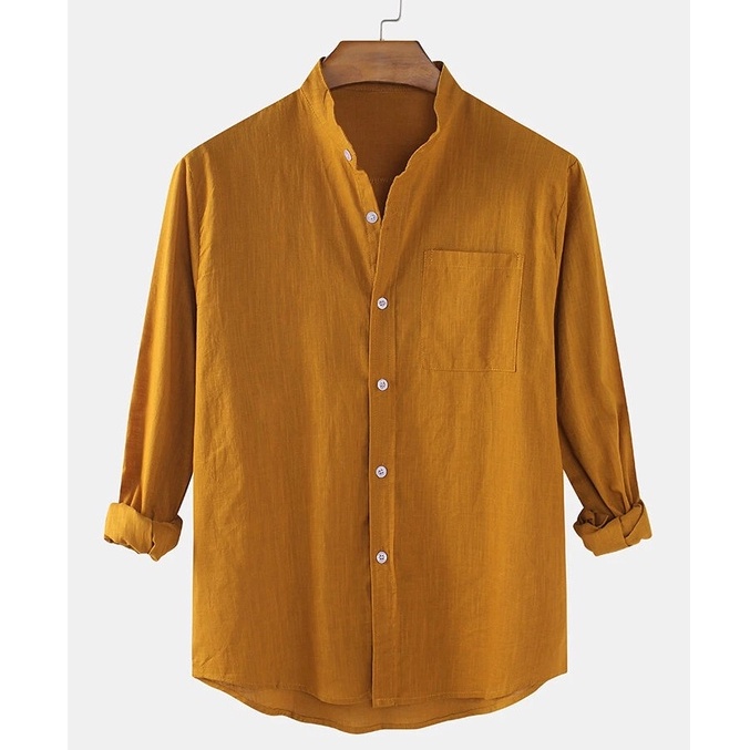 Áo Sơ mi nam vải đũi cổ đứng dài tay cao cấp SM01