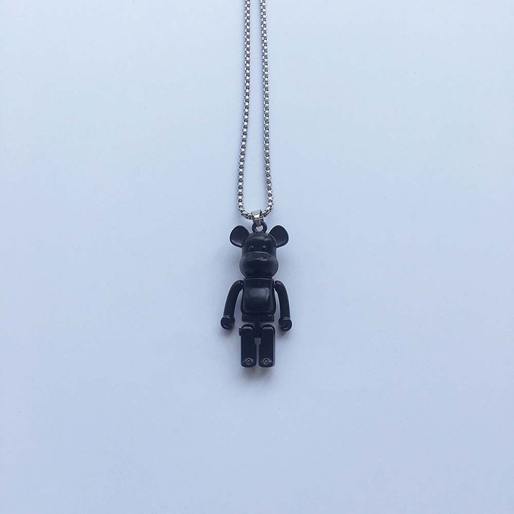 Vòng cổ chuỗi kim loại thép titan mặt hình gấu có thể cử động phong cách hip hop punk Hàn Quốc cho cặp đôi