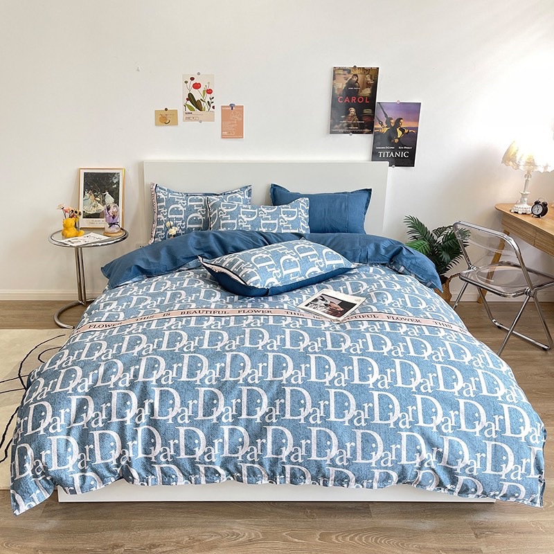 Bộ Drap & Chăn Phao Cotton Poly Dior Xanh