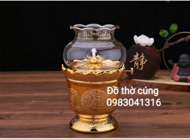 Đèn dầu lưu li kim sa bằng thủy tinh - 038