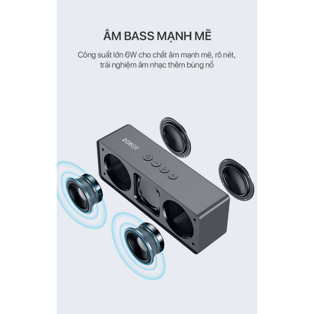 Loa Bluetooth ROBOT RB420 Công Suất 6W Hỗ trợ TWS ghép đôi 2 loa Âm thanh vòm hỗ trợ thẻ nhớ và cổng AUX/USB - Hàng Chín