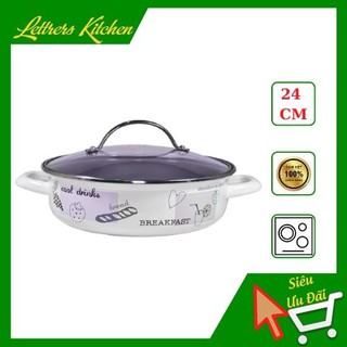 Nồi thép tráng men đáy nông/ nồi nấu lẩu nhập khẩu cao cấp Chefina - sử dụng được bếp từ- Kích thước 24cm