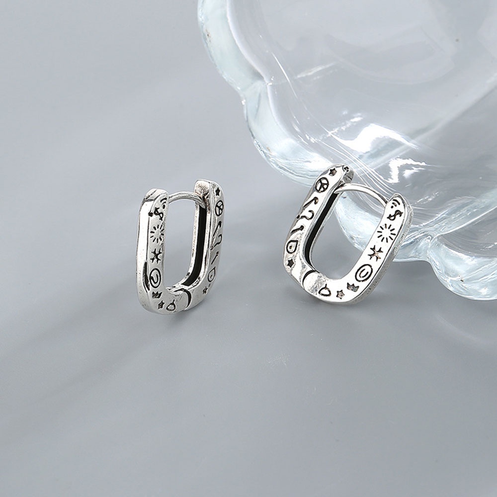 Khuyên Tai Bạc In Họa Tiết Graffiti Thời Trang Cho Nữ