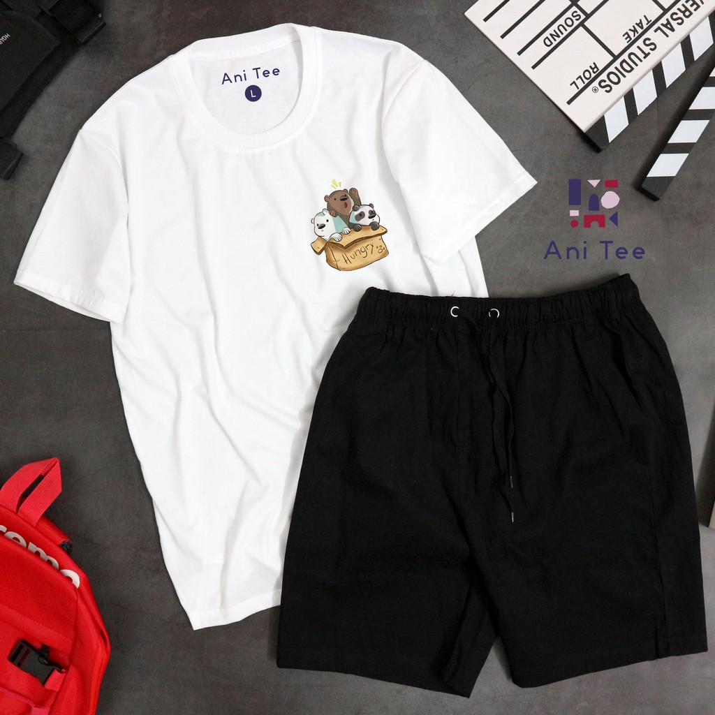 [UNISEX] COMBO ÁO THUN COTTON 100% + Quần Short HOẠT HỌA HUNGRY ĐƠN GIẢN