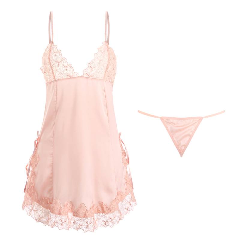 Đồ ngủ hai dây cổ chữ V phối ren quyến rũ dành cho nữ