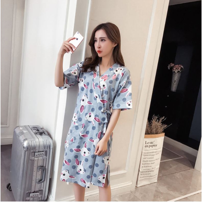 Áo choàng ngủ kimono mặc nhà - Họa tiết Thỏ xám DN023 | BigBuy360 - bigbuy360.vn