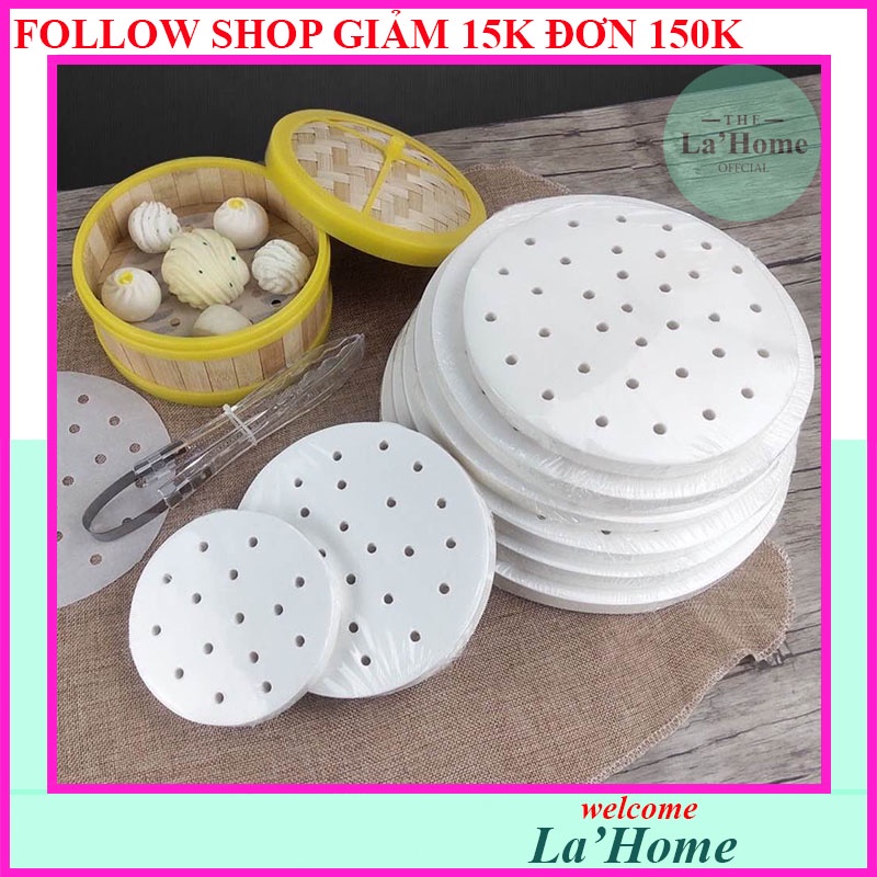 Giấy nến đục lỗ La'Home, tệp 100 tờ giấy nến nồi chiên không dầu size 20cm - 23cm, giấy thấm dầu ăn lót xửng hấp