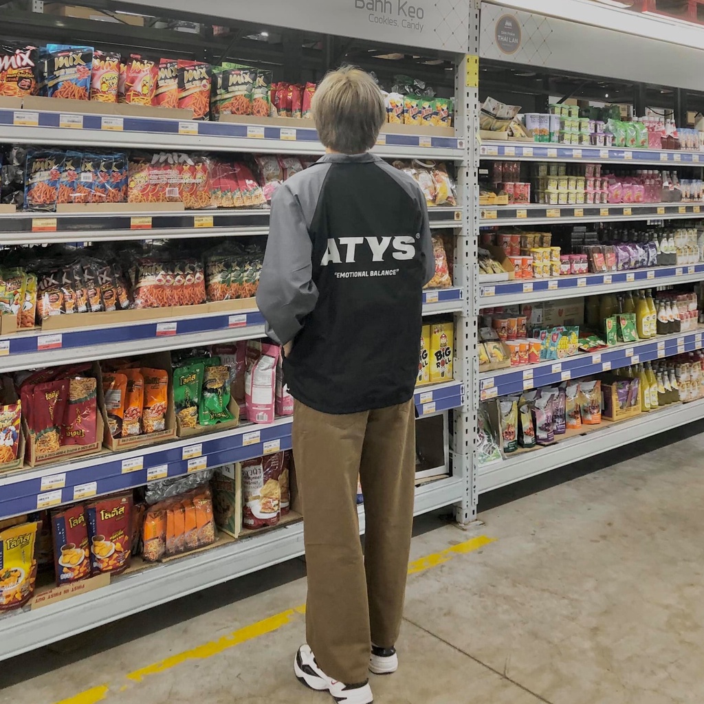 Áo khoác dù Jacket ATYS màu đen phối xám form rộng unisex nam nữ