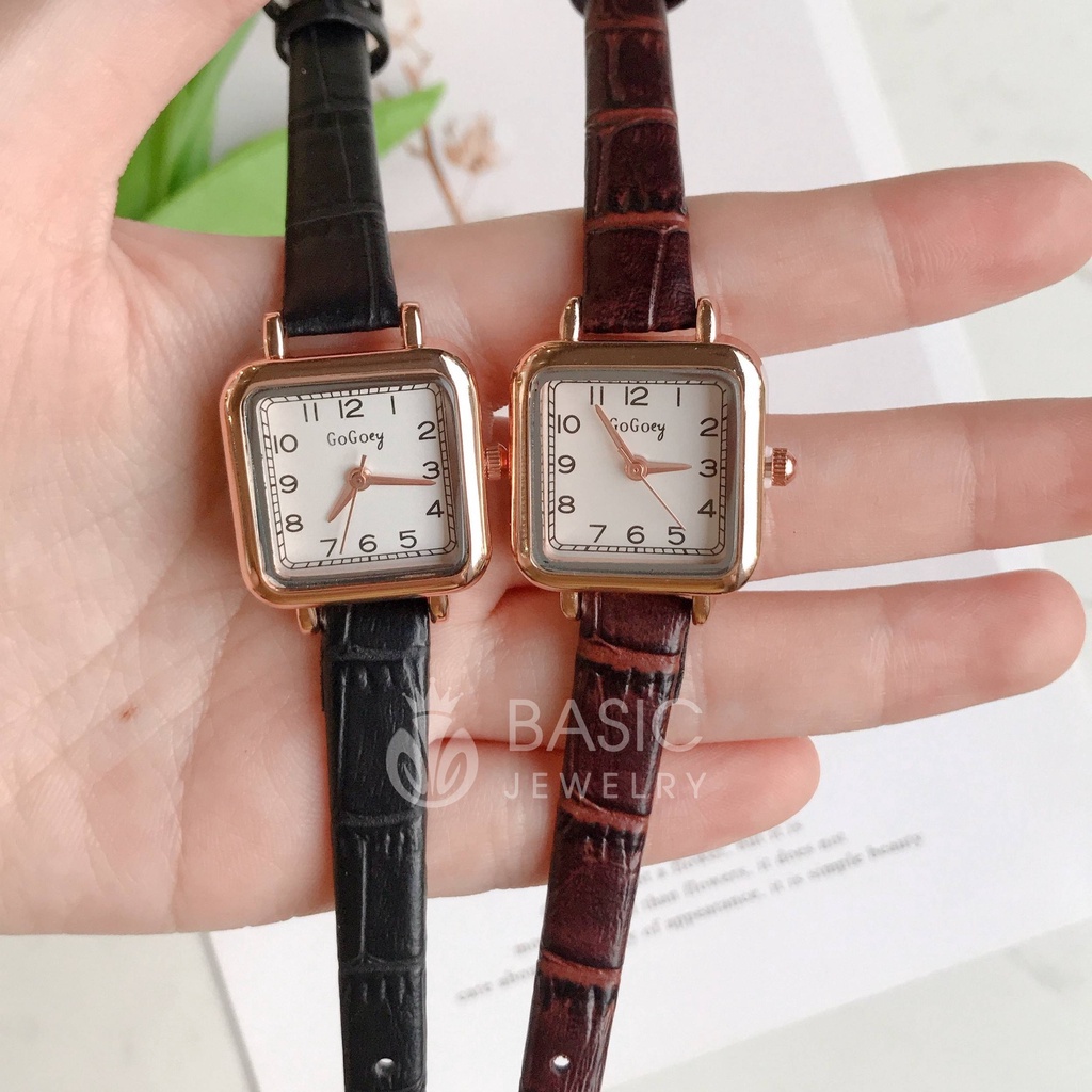Đồng hồ nữ đeo tay Gogoey mặt vuông dây da thời trang vintage Basic Jewelry DH27