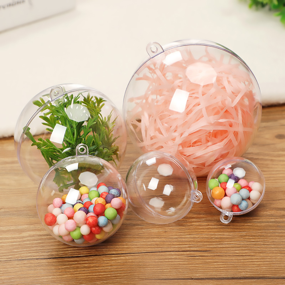 Quả cầu rỗng trong suốt chất liệu nhựa tự trang trí thủ công size 3-9cm tùy chọn