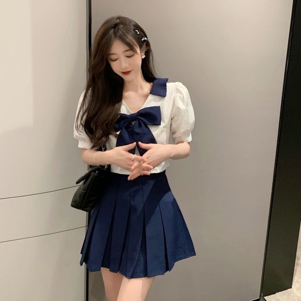 Jiashucheng Bộ Áo Ngắn Tay + Chân Váy Xếp Ly Xinh Xắn Theo Phong Cách Mùa Hè Nhật Bản Dành Cho Nữ