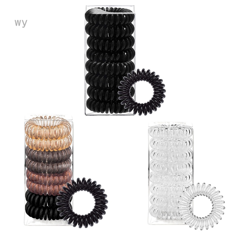 Bộ 8 Dây Cột Tóc Dạng Xoắn Ốc Độ Đàn Hồi Cao Màu Sắc Trơn Không Gây Mỡ