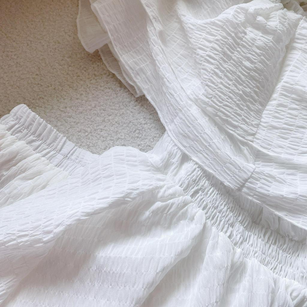 SET ÁO TRẮNG XỐP TRỄ VAI TAY TẦNG + SHORT