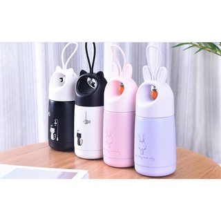 BÌNH NƯỚC - CỐC GIỮ NHIỆT INOX CAO CẤP CÓ MÓC TREO HOẠT HÌNH DỄ THƯƠNG 330ml