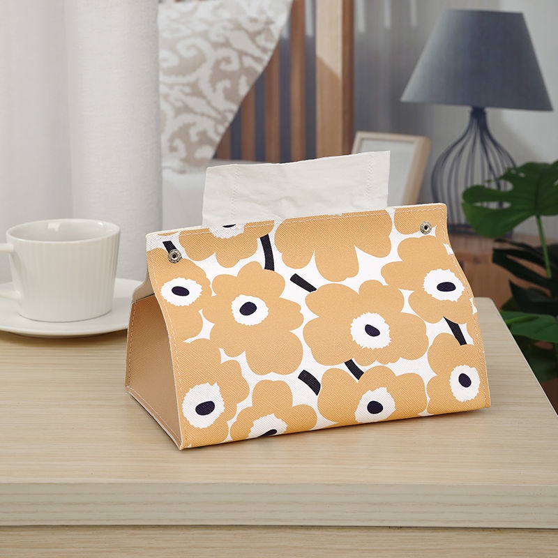 Hộp Đựng Khăn Giấy Giả Da Họa Tiết Hoa Phong Cách Bắc Âu