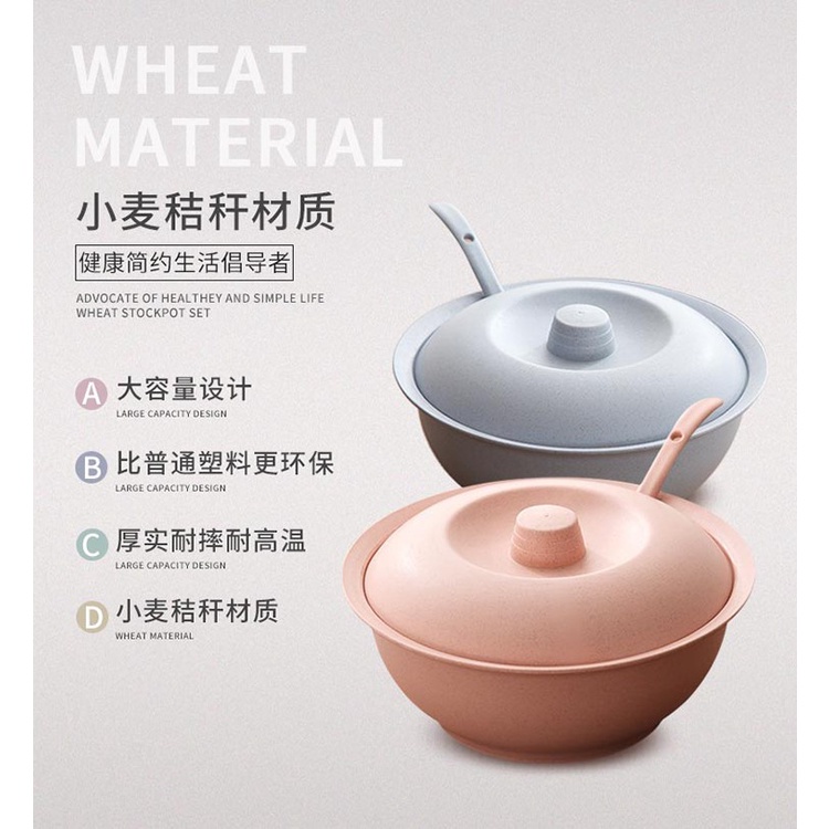 Bộ Tô Có Nắp Và Muỗng Bằng Lúa Mạch Chống Trầy Xước Tiện Lợi Cho Gia Đình