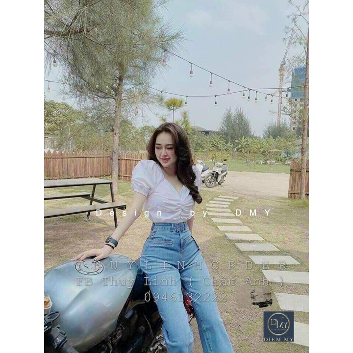 Áo Croptop Cổ V Nhúm Ngực_Xưởng May Quang Anh