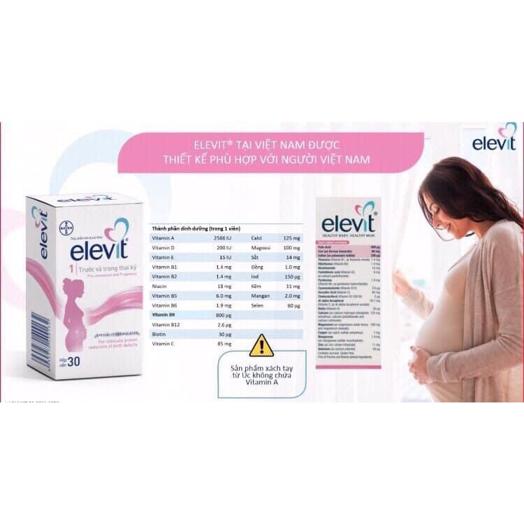 Viên uống vitamin tổng hợp Elevit Việt Nam cho phụ nữ mang thai và sau sinh hộp 30 viên