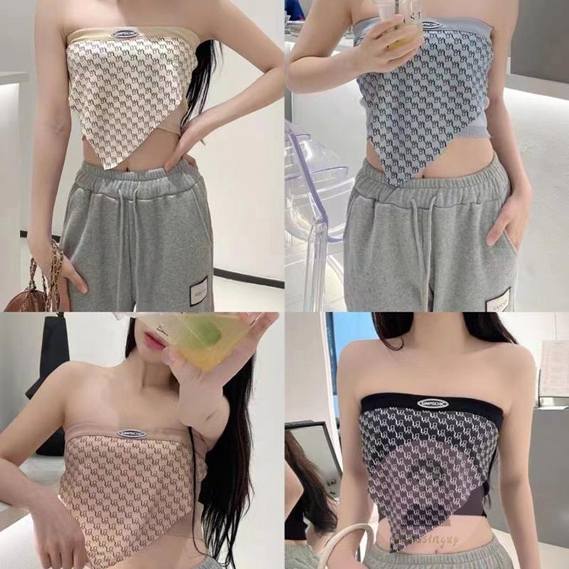 DRE-Women Triangle Tube Tops, Summer Strapless Printed Boat Neck Patchwork Tube Tops