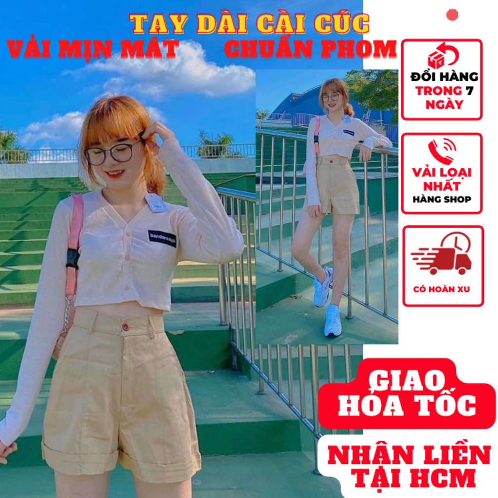 Áo croptop tay dài nữ thêu đẹp ôm body kiểu phong cách hàn quốc thời trang nữ mã  A144