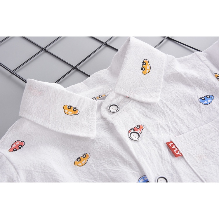 Set áo sơ mi họa tiết oto kèm quần jeans cho bé trai 1-4 tuổi