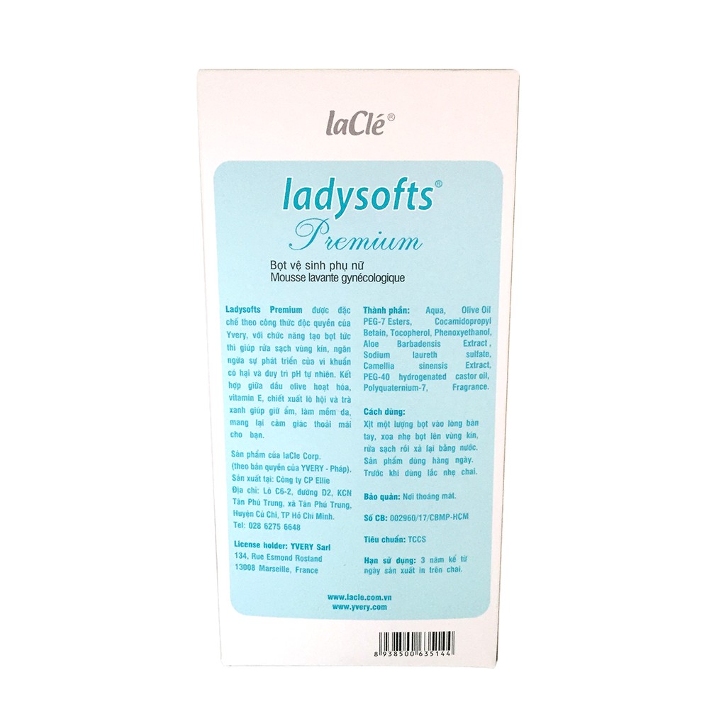Bọt rửa phụ khoa cao cấp laClé Ladysoft Premium (250ml)
