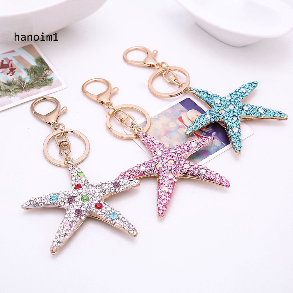 【H1N1】Lovely Starfish Rhinestone Pendant Key Chain Keychain Ring Bag Phone Car Decor