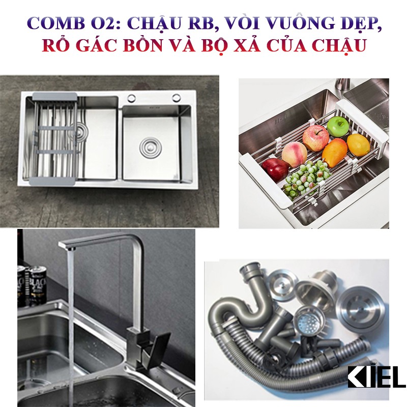 Chậu rửa bát inox 304, chậu rửa chén 2 hố hàng chính hãng bảo hành 24 tháng.