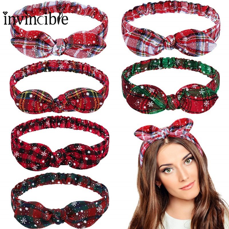 Băng Đô Cài Tóc Hình Tai Thỏ / Bông Tuyết Sọc Caro Dễ Thương Thời Trang Giáng Sinh