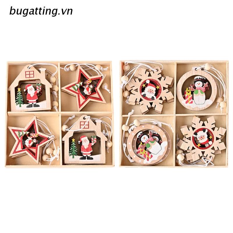 Set 12 phụ kiện treo trang trí cây thông giáng sinh bằng gỗ xinh xắn