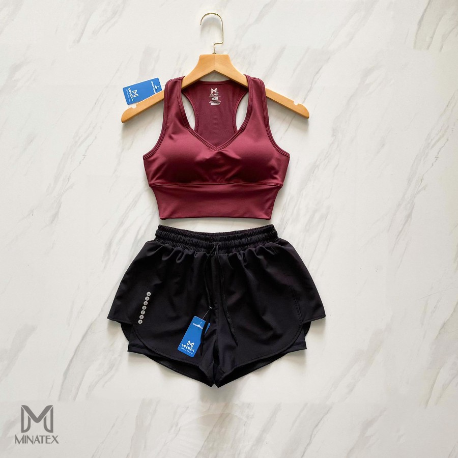 Bộ tập gym yoga áo cổ tim đùi dáng bồng thoáng mát Minatex