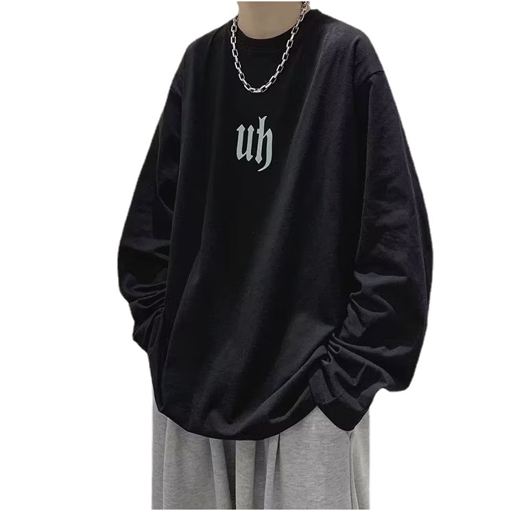 Áo Thun Tay Dài Cổ Tròn Dáng Rộng In Chữ Phong Cách Hip Hop Hàn Quốc Thời Trang Cho Nam Size M-5XL