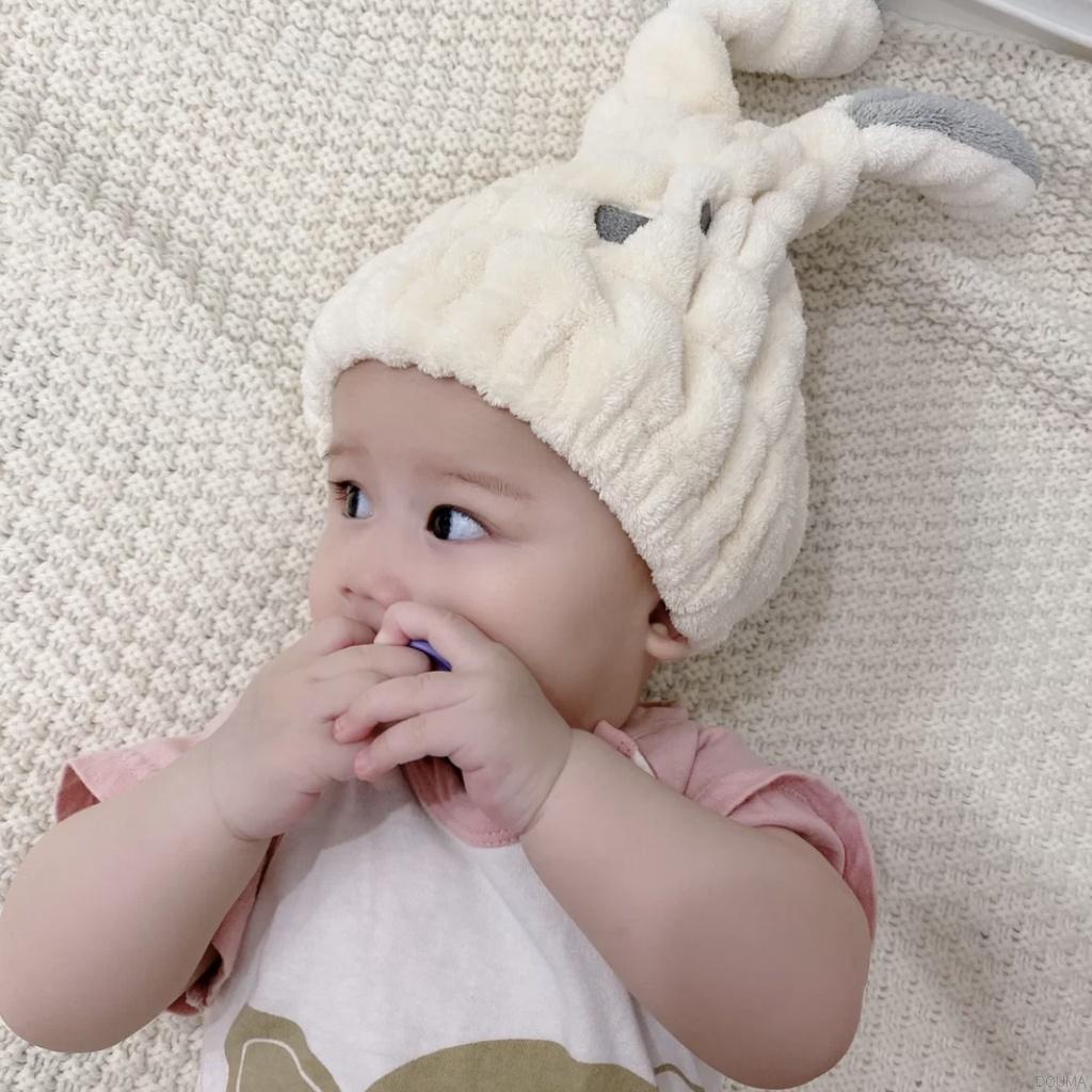 Mũ Trùm Đầu Làm Khô Tóc Thiết Kế Tai Thỏ Đáng Yêu Thoải Mái Theo Phong Cách Hàn Quốc