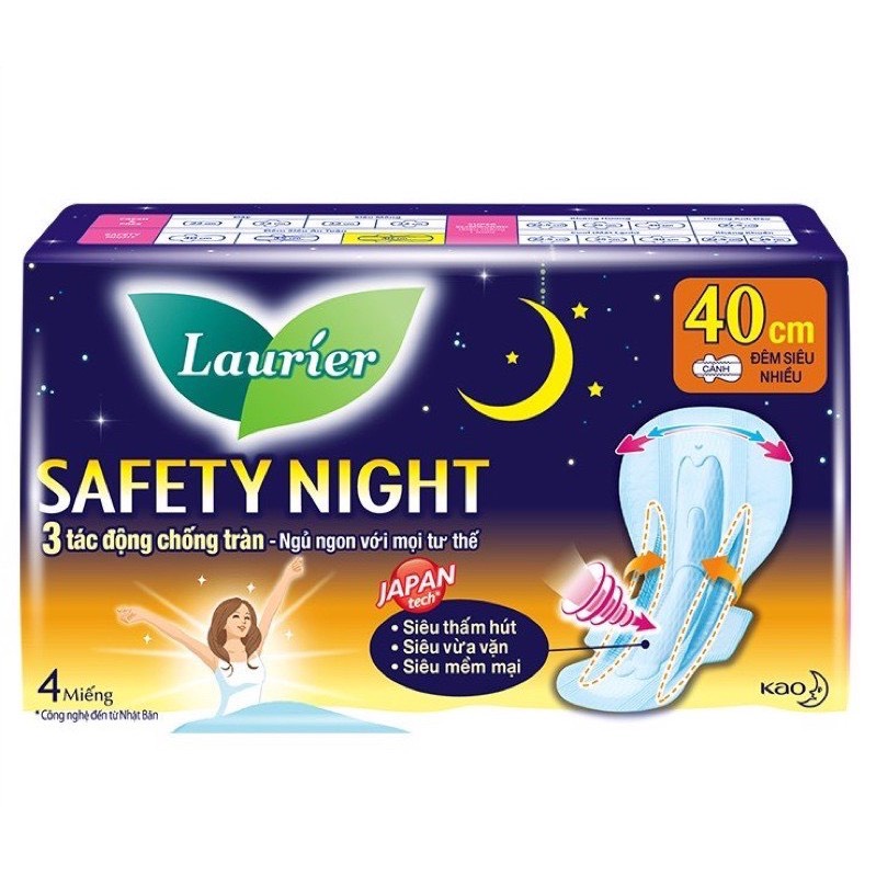 BĂNG VỆ SINH ĐÊM LAURIER SAFETY NIGHT ( loại 4 miếng )