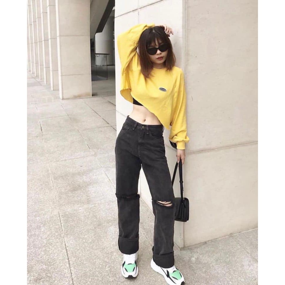 ( RẺ VÔ ĐỊCH) QUẦN BAGGY ỐNG RỘNG ĐEN RÁCH 2 GỐI DÁNG DÀI SIÊU HOT, TJTCOI4