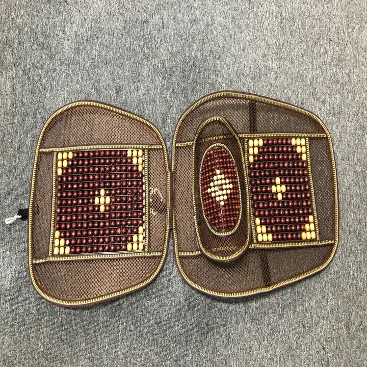 Bộ lót ghế, tấm lưới tựa lưng massage hạt gỗ dùng cho xe ô tô, tích hợp 2 màu